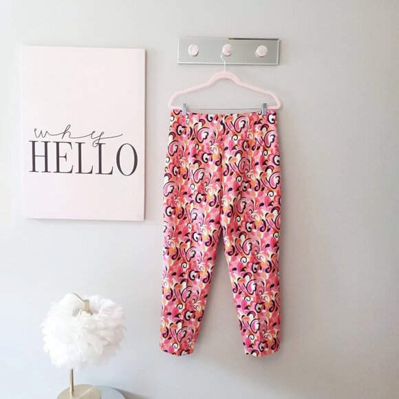 NWOT Zara pink paisley floral swirl retro skinny cropped high waist trousers, XL - Picture 7 of 10